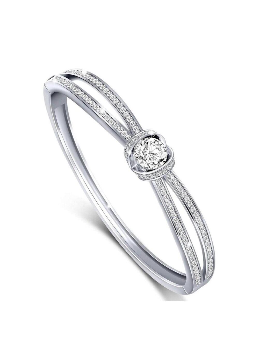 Women’s Silver Crystal Bangle Bracelet Elegant Zirconia Diamond-Like Jewelry
